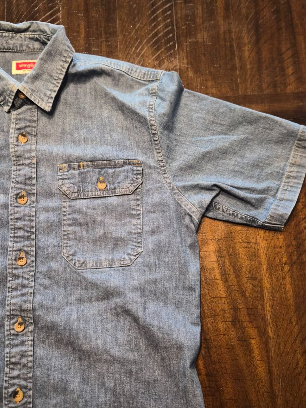 Wrangler Mens Denim Short Sleeve Button Up Shirt Size Small Stretch G791